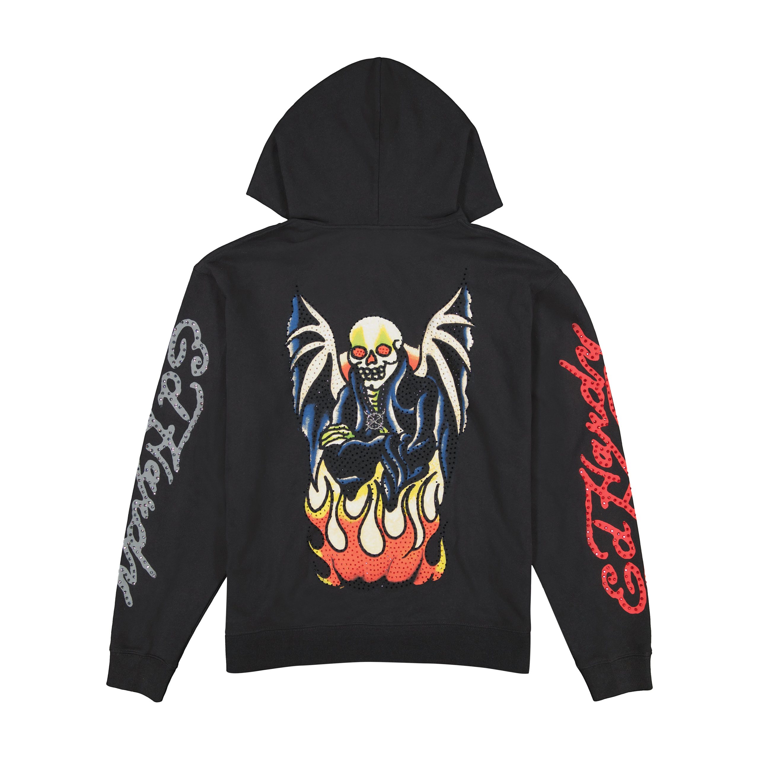 Xman Mens Rhinestone Zip Hoodie Black - Image 2